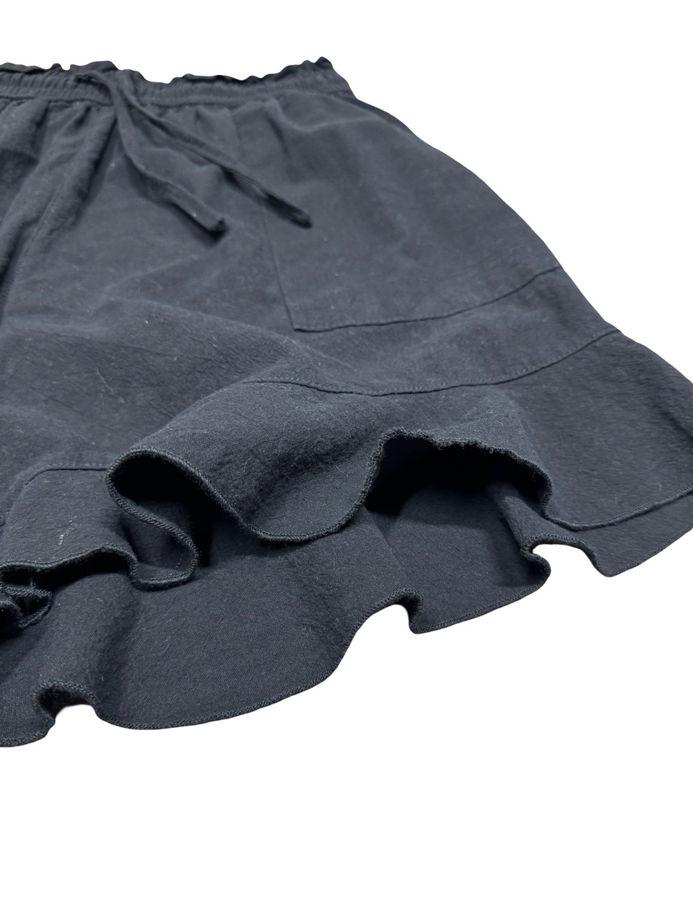 Black Linen Blend Ruffle Hem Drawstring Shorts SZ M - Picture 5 of 15